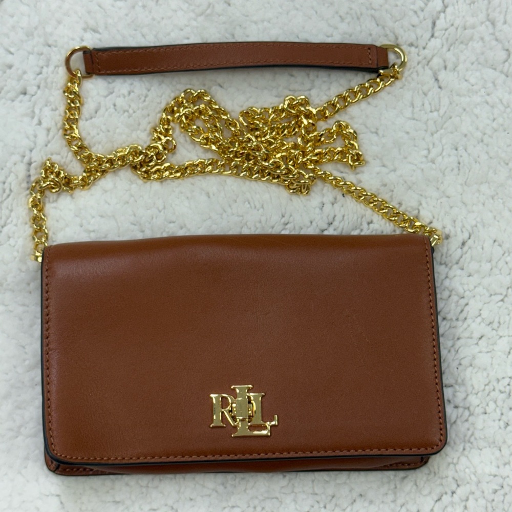 Ralph Lauren Tan Crossbody Bag with Gold Chain New W/defects